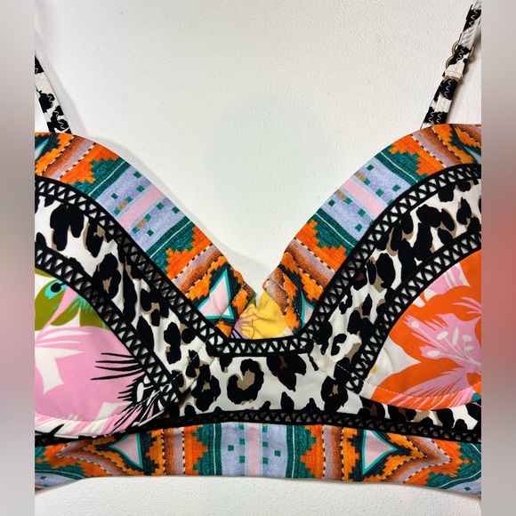 🆕 NWT Nanette Lepore Bikini Top Swimsuit Leopard Cheetah Animal Print Floral M - Picture 5 of 14